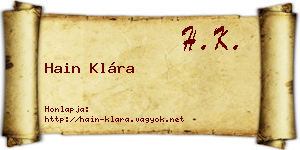 Hain Klára névjegykártya